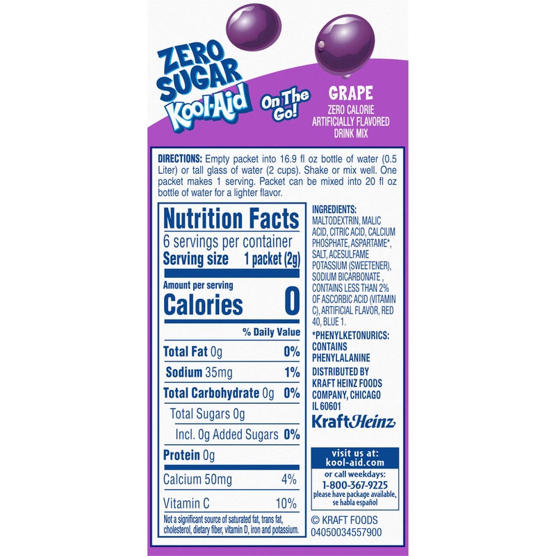 Kool-Aid Sugar-Free Grape On-The-Go Powdered Drink Mix 6 Count (Pack of 1) - Image 4